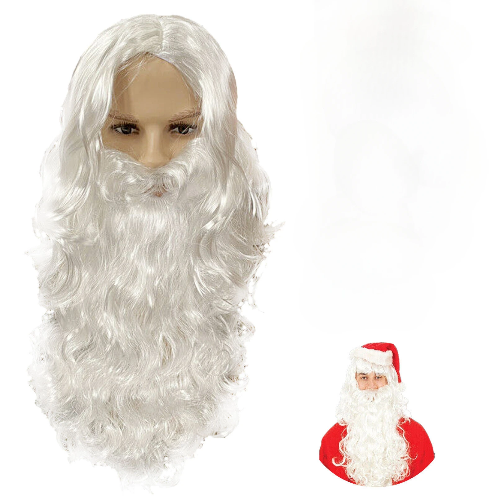 Christmas Santa Claus Wig + Beard Set Costume Accessory Adult Christmas Fancy Dress Santa Wig Cosplay Xmas Party Costume