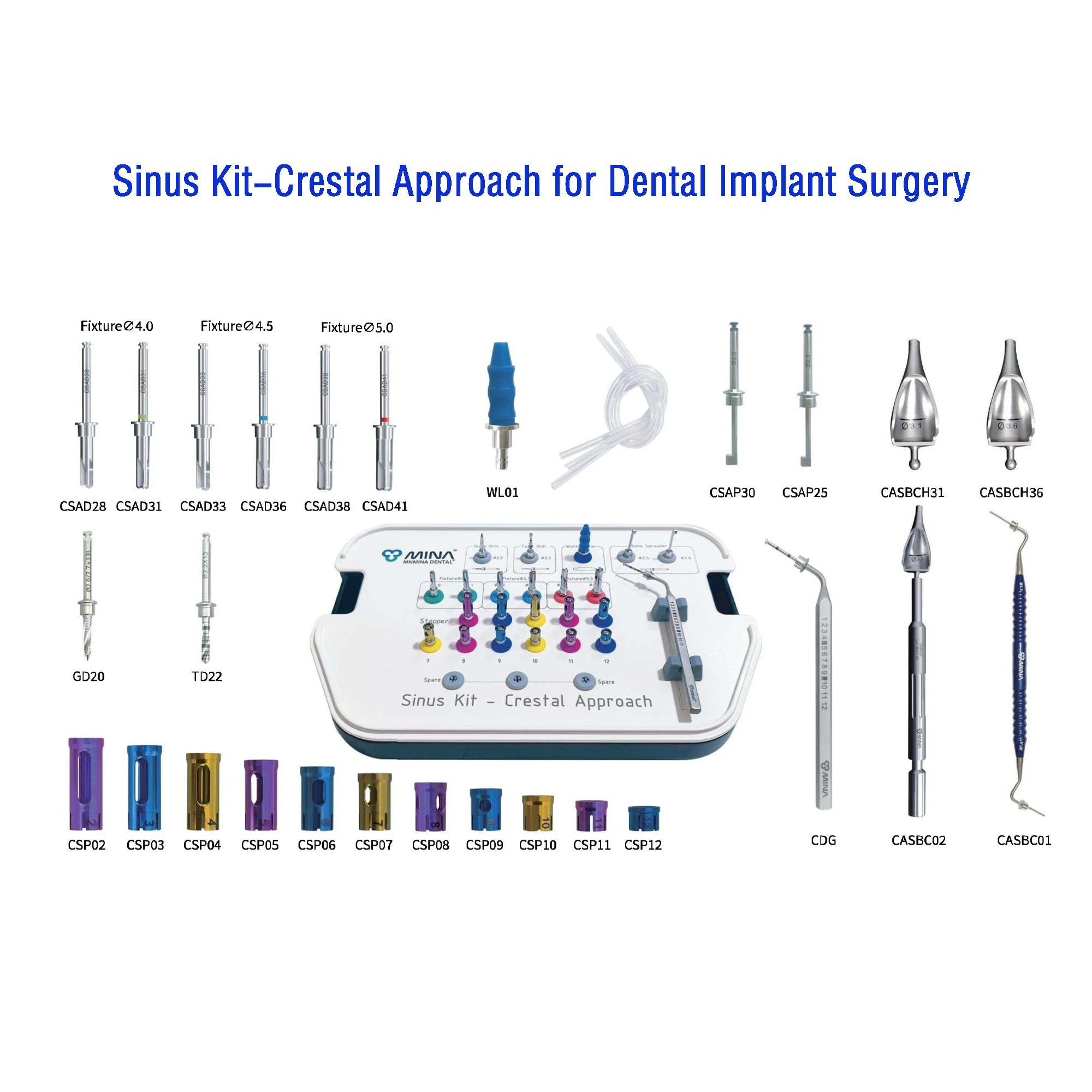 Imported Dental Implant Surgical CAS Kit MINA CAS Sinus Lateral Approach Kit for Quick Safe Elevating the Maxillary Sinus Mucosa