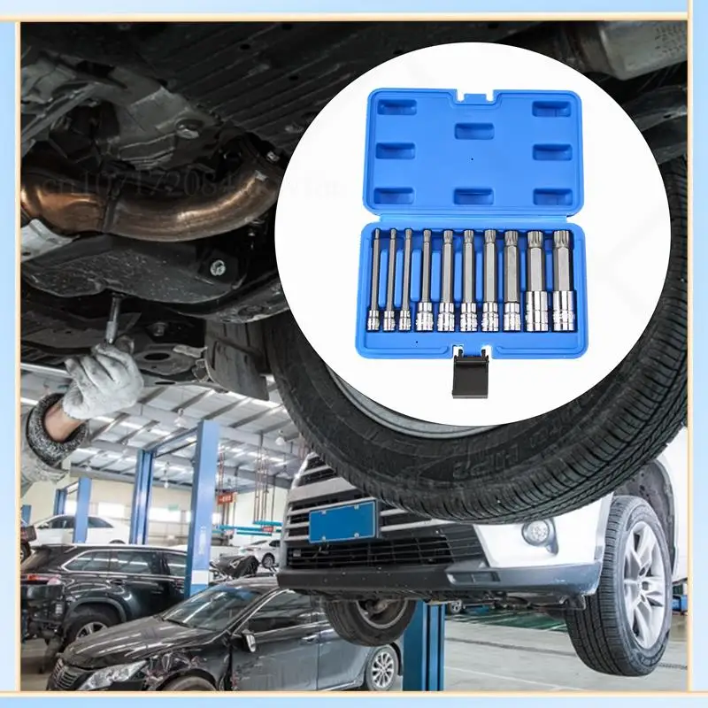 

-A60I 10 Piece 4 Inch Spline Tip Bit Socket Set M-Type Universal Sleeve M4-M18 Triple Square Spline Bit Socket Set