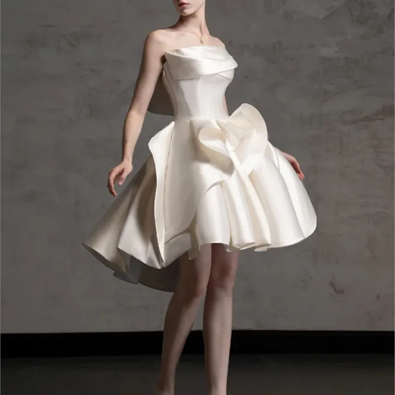 Strapless satin light new style Birthday Little white registration dress