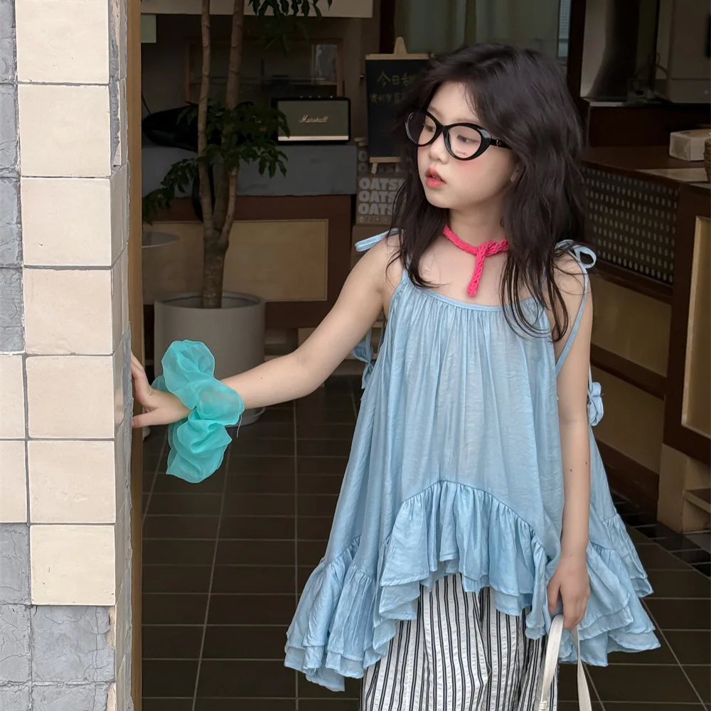 Children's Clothing Girls' Top 2025 Summer New Style Strap Tail Design Girls' Sweet Top  baby girl clothes
