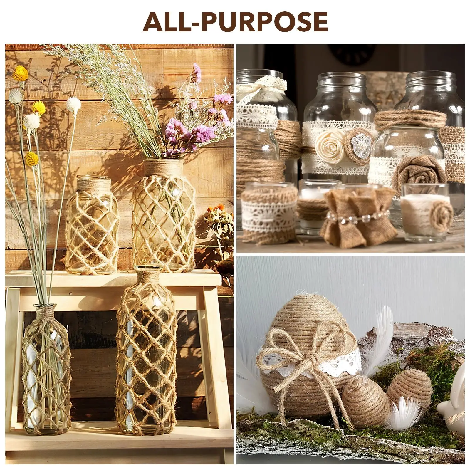 

Braided Twine Rope 2 Rolls Crafts Thick Jute Burlap Binding 8mm Natural DIY String Gift Wrapping Gardening