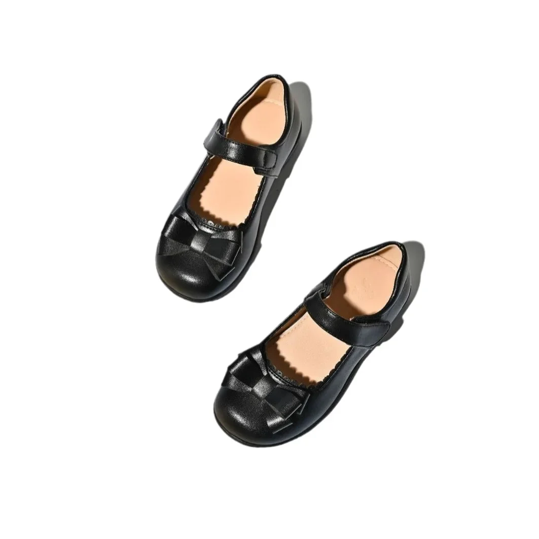 Fashion Elegant Girls Black Leather Shoes Students Performance Children Glossy Black Uniform School Shoes Princess Party Shoes