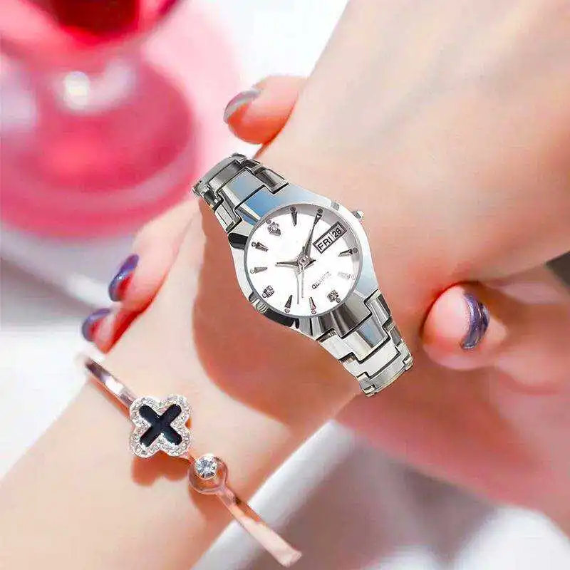 

New quartz watch fashionable women's, trendy versatile luminous tungsten steel gold steel belt high-end calendar women's watch