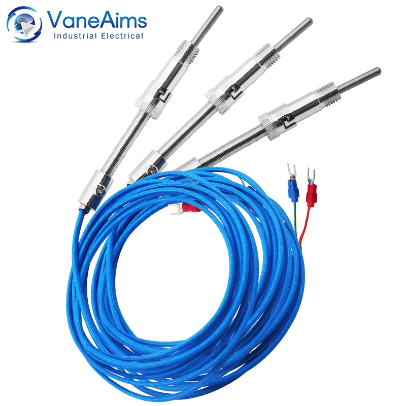 Compression Spring Thermocouple M12 VaneAims K J PT100 Type Metal Temperature Sensor 0.5m 1m 2m 3m for Temperature Controller