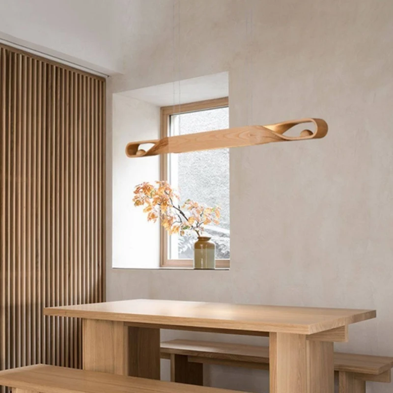 2026 New Chinese Zen Style One Word Horizontal Eye Pendant lamp Wooden Style Restaurant Tea Room Pendant lamp