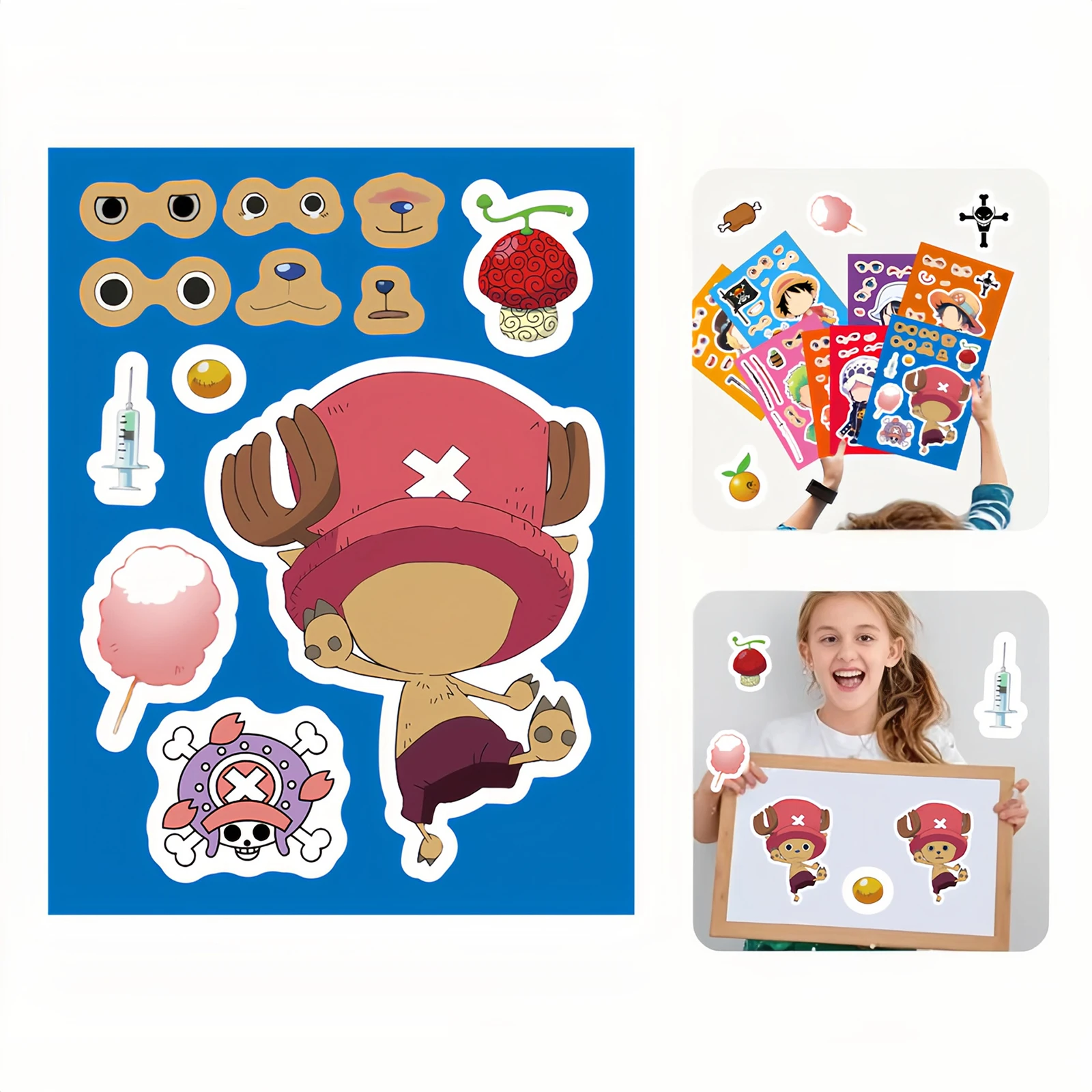8/16 Lenzuola Cute Anime One Piece Make a Face Puzzle Adesivi Per Bambini FAI DA TE Cartoon Decalcomanie Decorazione Per Bambini FAI DA TE Assemblare Puzzle Giocattolo Regalo