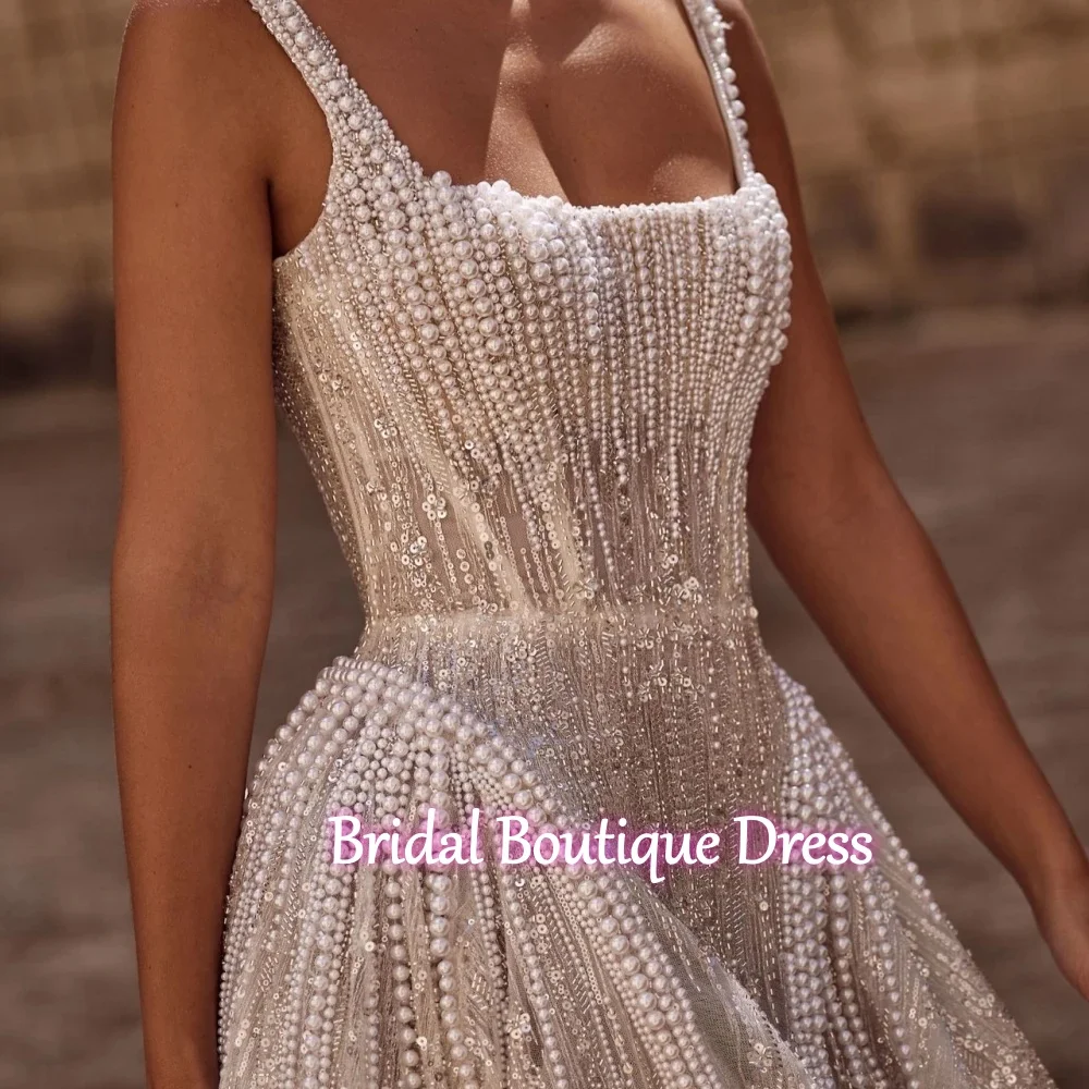 Sequined Beads Pearls Wedding Dress Graceful Strapless Bride Robe Luxury A-line Long Bridal Gown Customized Robe De Mariée