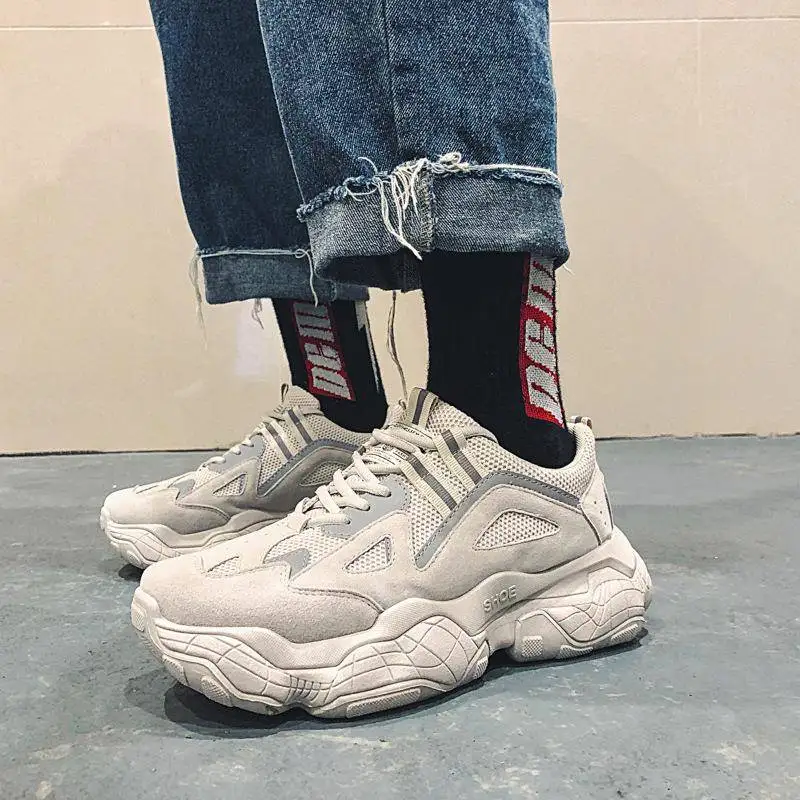 

Reflective Sport Shoes Men's Casual Trendy Student Shoes Spring Autumn New Style Dad Shoes Korean Version Breathable round Toe