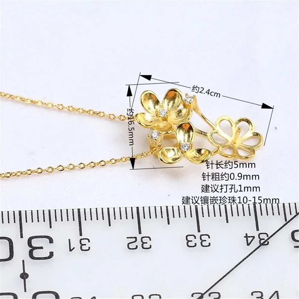 S925 Sterling Silver Pearl Pendant Setting, DIY Empty Bezel Cup Jewelry Supplies for Craft Making, Hollow Prong Pendant Findings