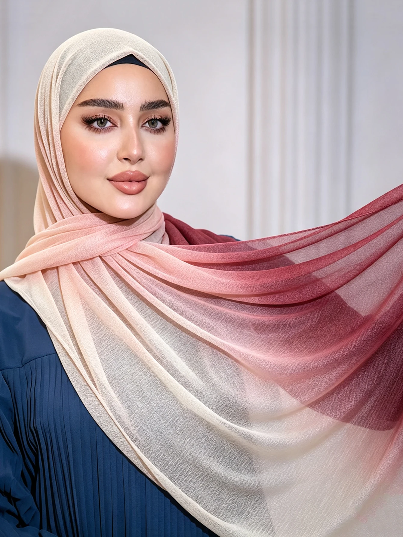 Premium Tie Dye Hijab Diamond Linen Scarf Vintage Wash Gradient Print Shawl Light Modest Islamic Ladies All Season Headscarf