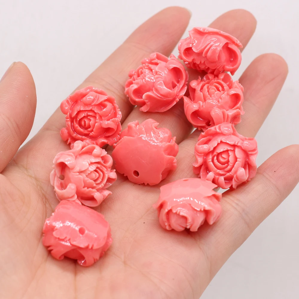 10pcs/pack 20mm Pink Rose Petal Shaped Coral Through Hole Loose Spacer Beads for Jewelry Making DIY Necklace Bracelet Accessory