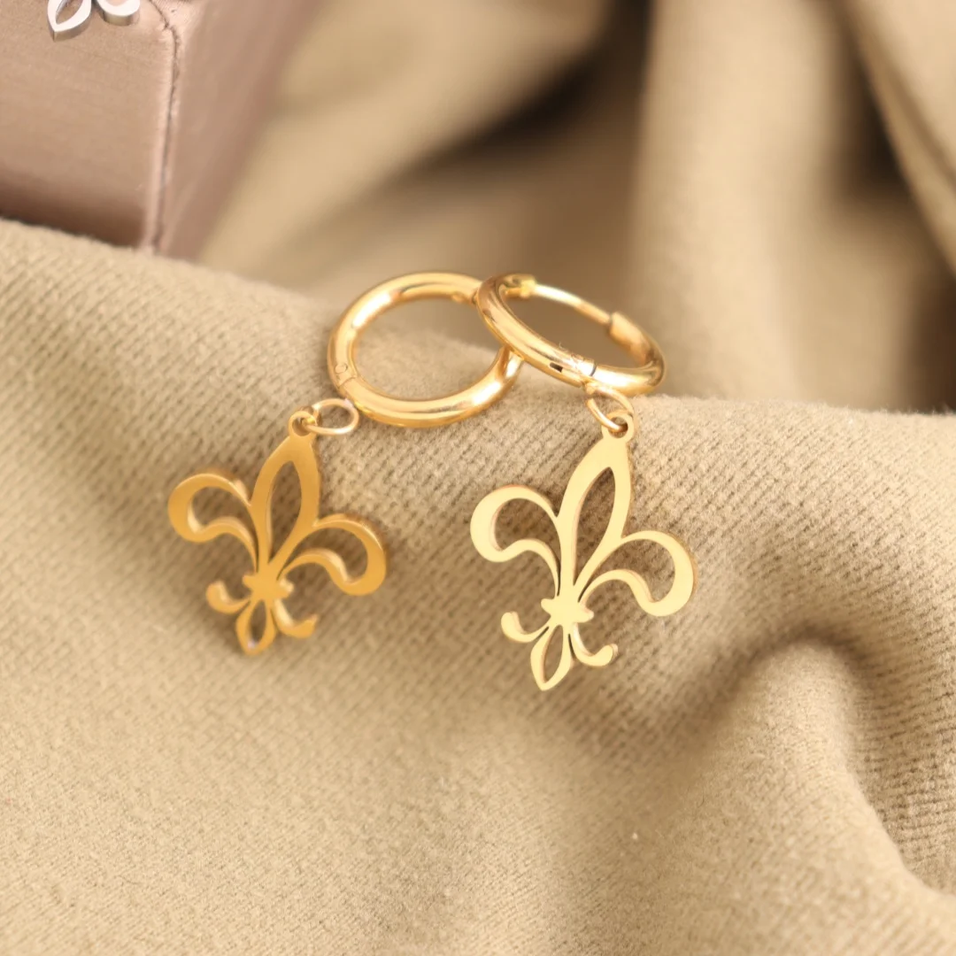 Stainless Steel Fleur De Lis Drop Earrings for Women Vintage Key of Life Earrings Girls Charm Wedding Jewelry Gifts