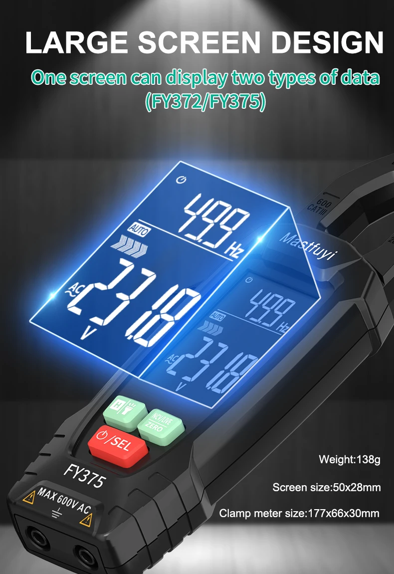 MASTFUYI FY375 Elektricien Gereedschap Professionele test DC AC Voedingsspanning Contactloos meetinstrument -20 ° C-1000 ° C