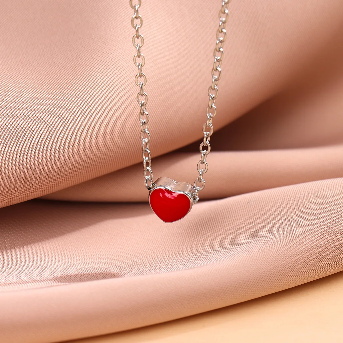 New sweet cute 925 Tibetan silver handmade red drop glaze Heart-shaped necklace fresh fashion trend peach girlfriend love  XL203