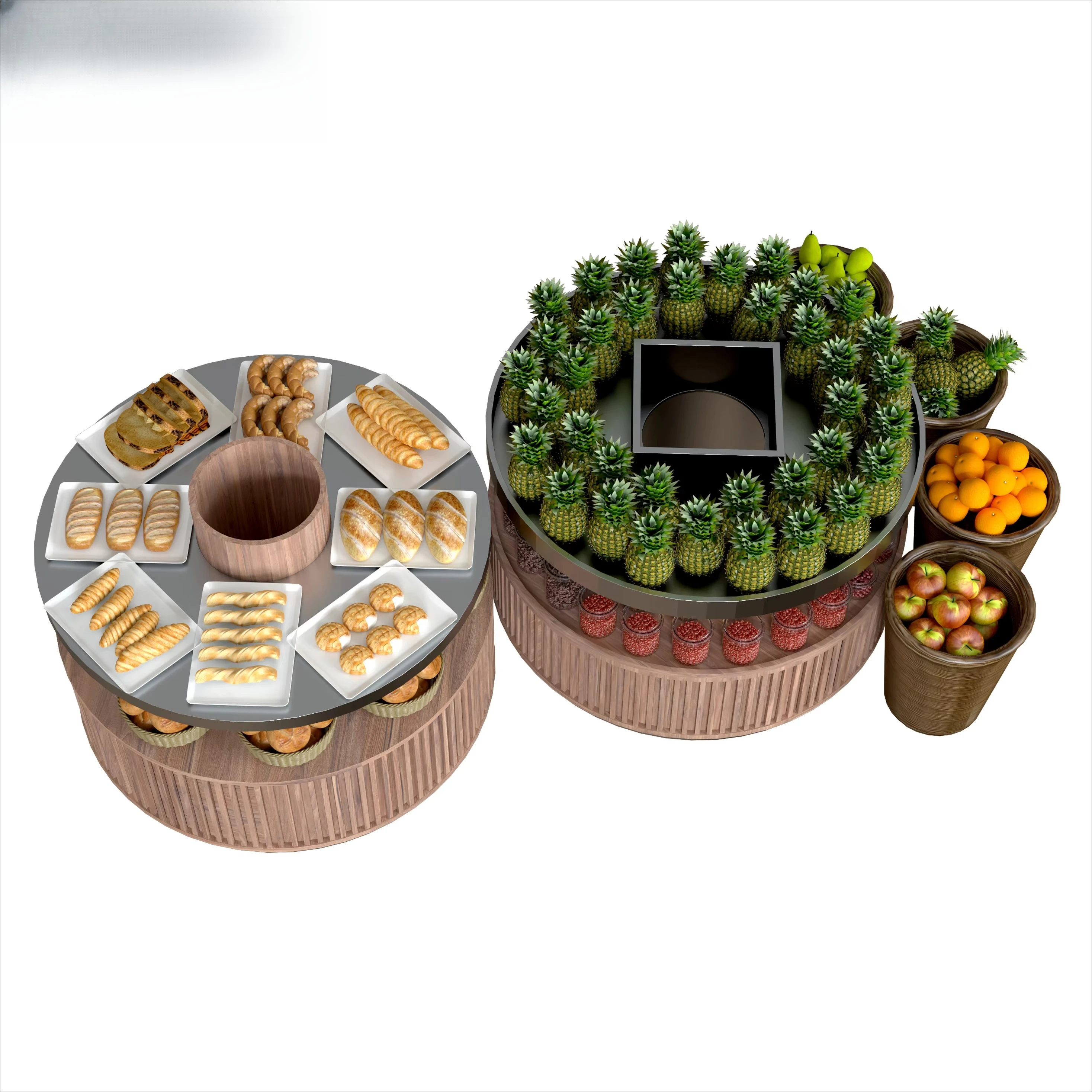 Modern Bakery Display Shelf with Botanical Design for Cake Shop Vegetables Fruits