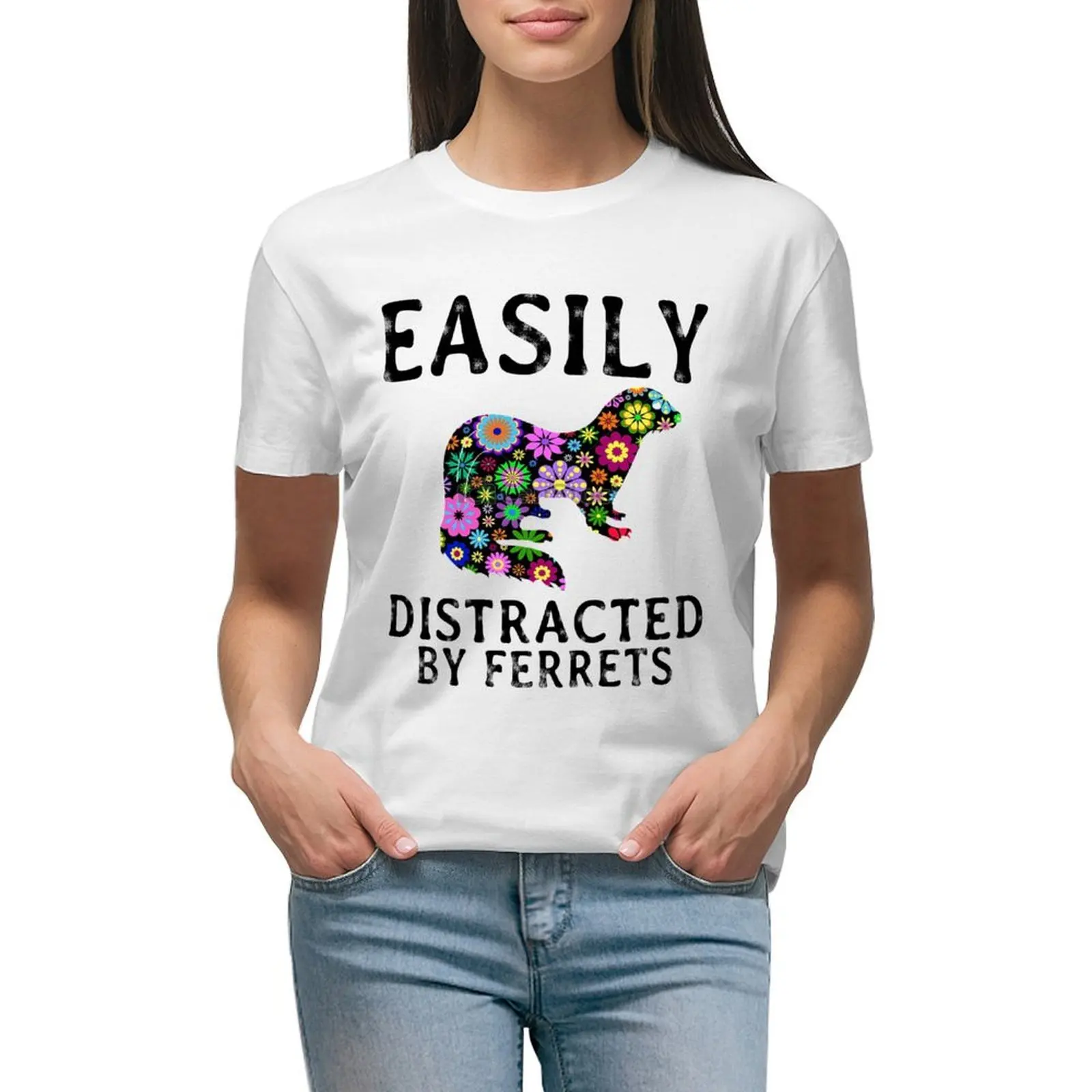 

Easily distracted by Ferrets tshirt T-shirt summer tops summer top summer blouses woman 2024