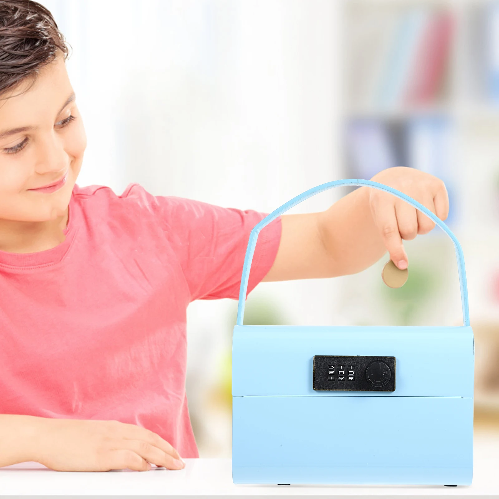 

Pig Bank Iron Box Kids Piggy Safe Savings Jar for Adults Money Boxes Ring Cash Bills Blue with Lock Child