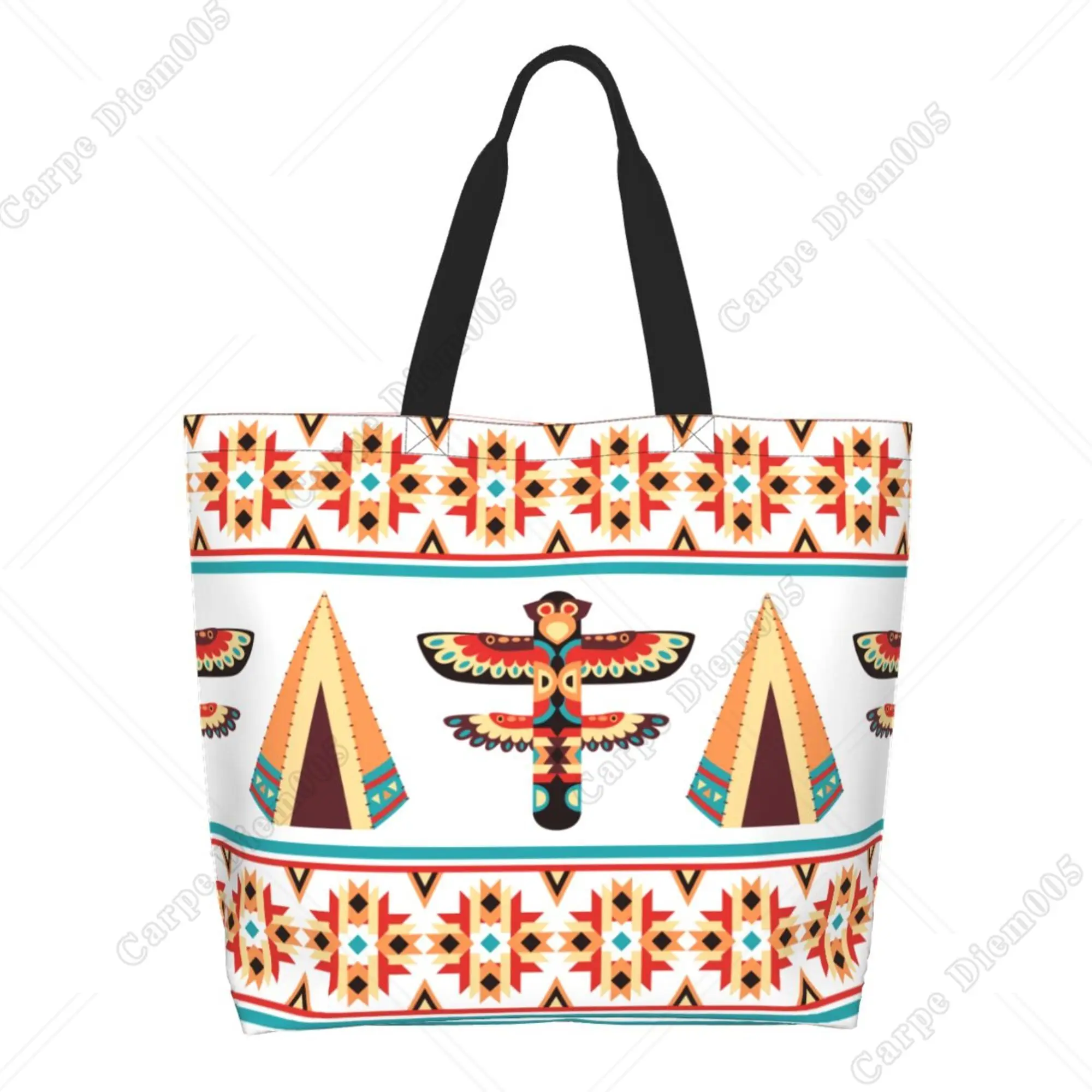 Native Southwest Indian Women Shopping Shoulder Bag Large Capacity Grocery Tote Bag One Size Supermarket Bag Eco-friendly Print