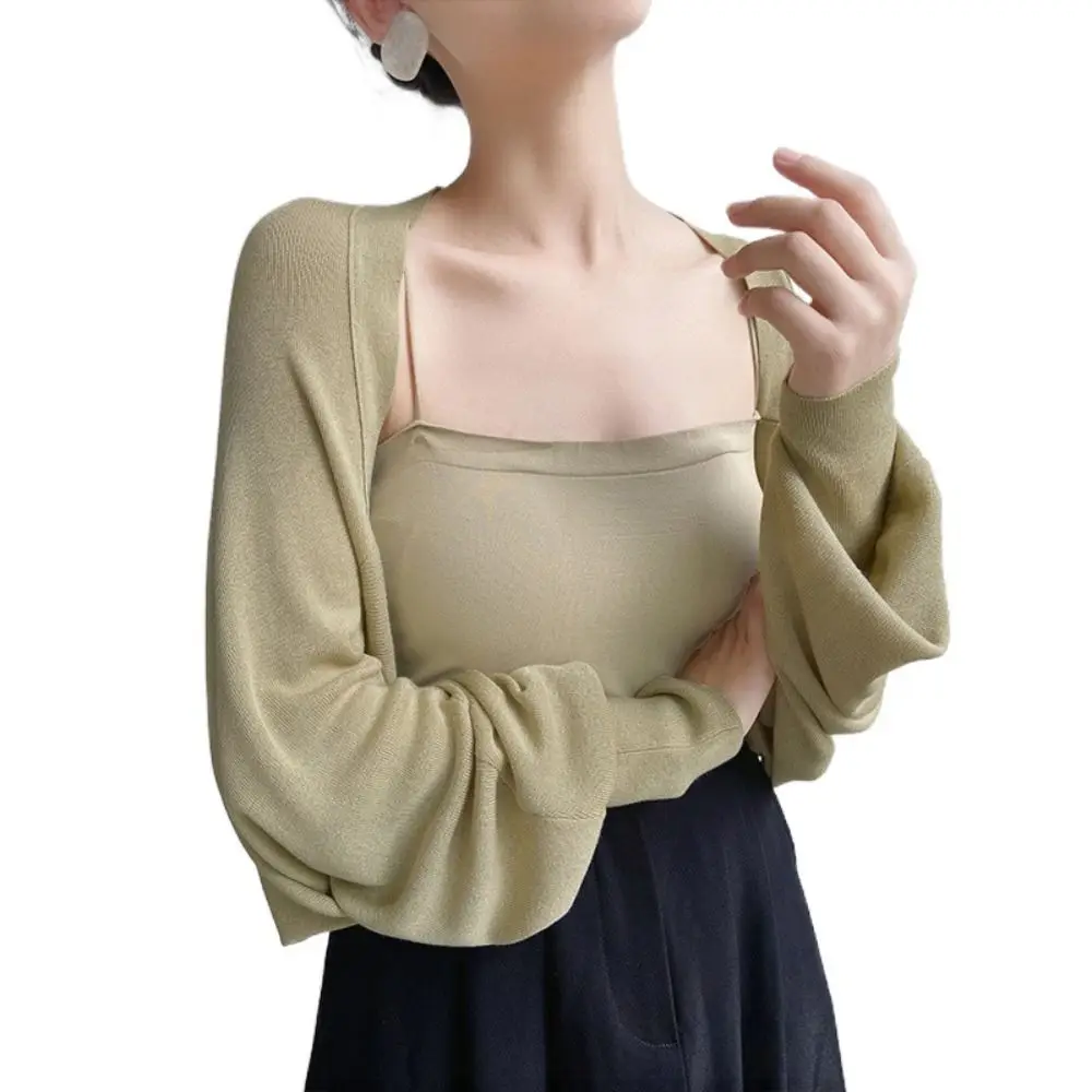 ファッション夏薄いニットショール長袖無地アイスシルクショールラップカジュアル日焼け止めコート女性