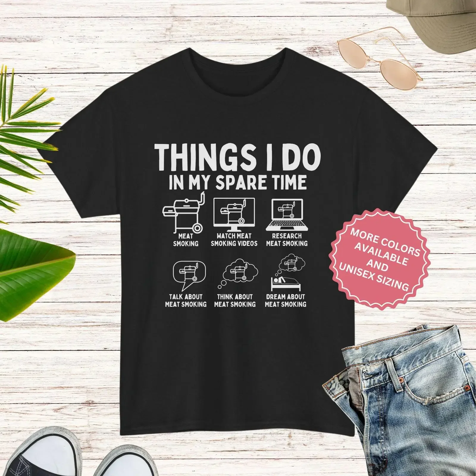 Funny Things I Do In My Spare Time Meat Smoking T Shirt Pitmaster Grilling Cookout Smoker For Dad BBQ Lover vintage Washed