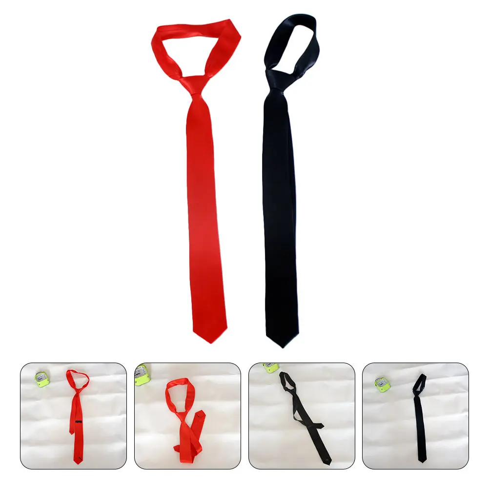 2pcs Black Solid Nylon Necktie for Men – Formal Business, School & Daily Wear