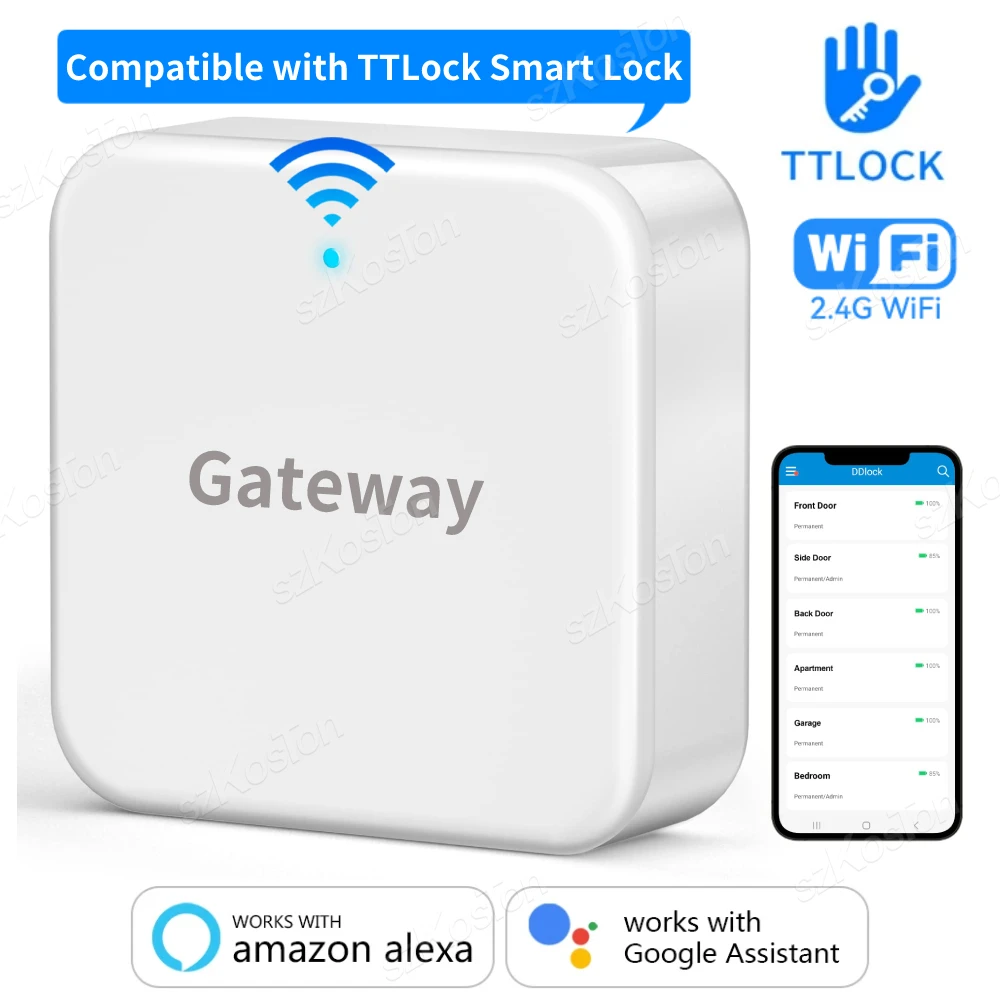 Centro de enlace WiFi TTLOCK G2, cerradura de puerta inteligente, Control remoto por aplicación, desbloqueo por voz, Compatible con Alexa y Google Home