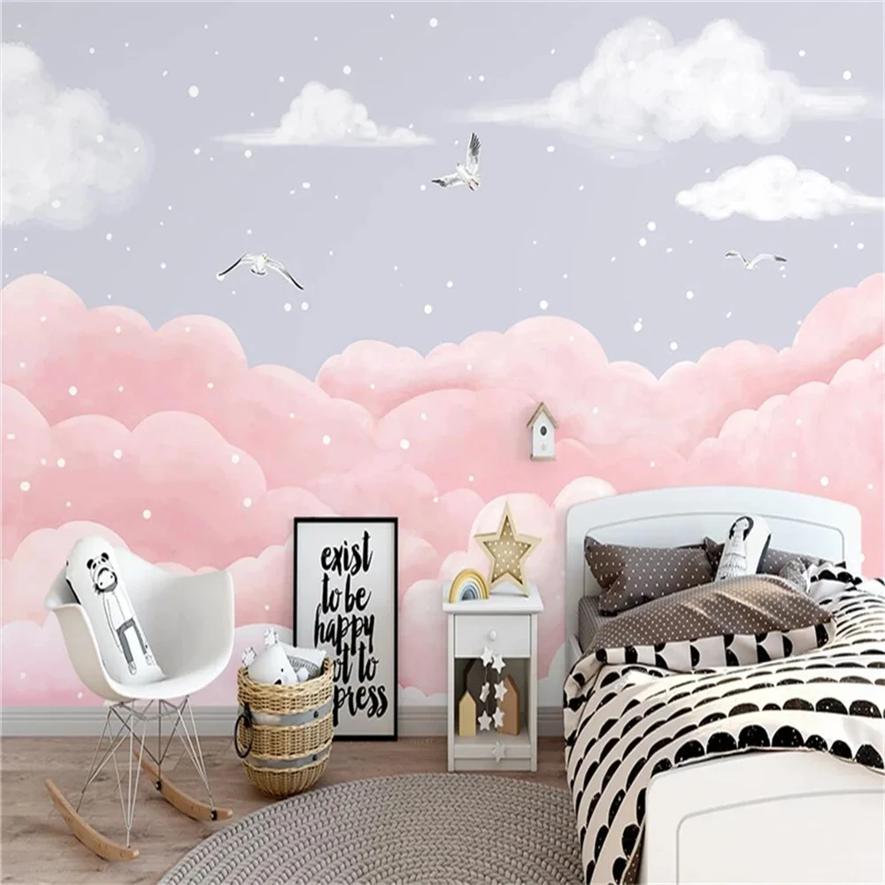 

beibehang custom Cartoon clouds wallpapers for children's room decoration Pink photo murals wallpaper living room tv background