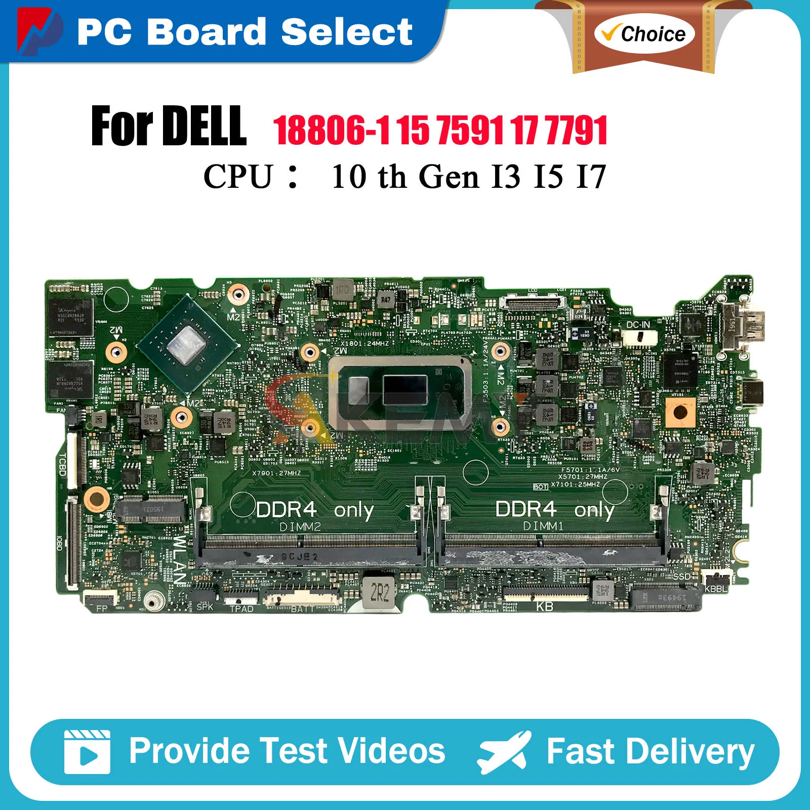 

Laptop Motherboard For Dell Inspiron 15 7591 17 7791 18806-1 with i5 i7 CPU CN-0850TM 0D0JY6 0850TM 100% Full Tested