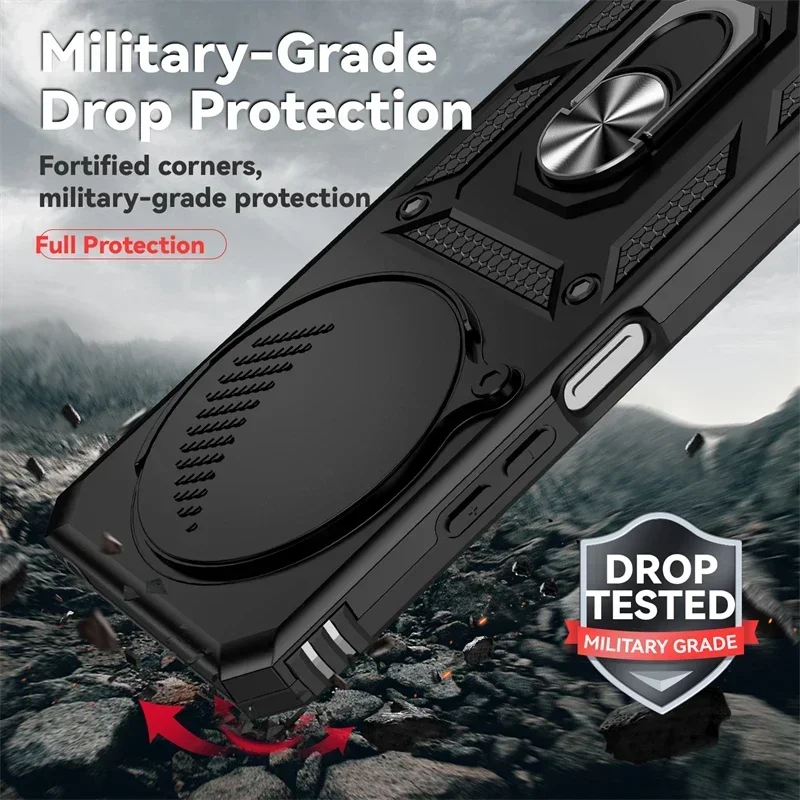 Para Xiaomi Redmi 14C 4G Funda armadura a prueba de golpes cubierta de lente deslizante para Redmi14C imán soporte para coche Funda con anillo para Redmi 14C Funda