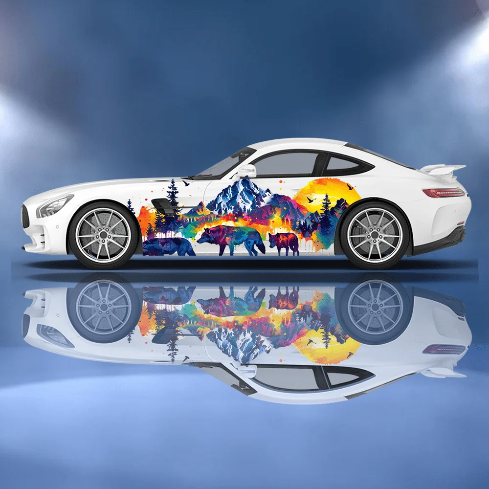

Colorful Group of Wolves Car Sticker Full Body Floral Decoration Scratches Protect Car Sticker Waterproof Car Vinyl Wraps