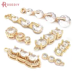 18K Gold Color Brass with Zircon 4 Zircon Connect Charms High Quality Necklace Earrings Diy Accessories Rosediy Official Store