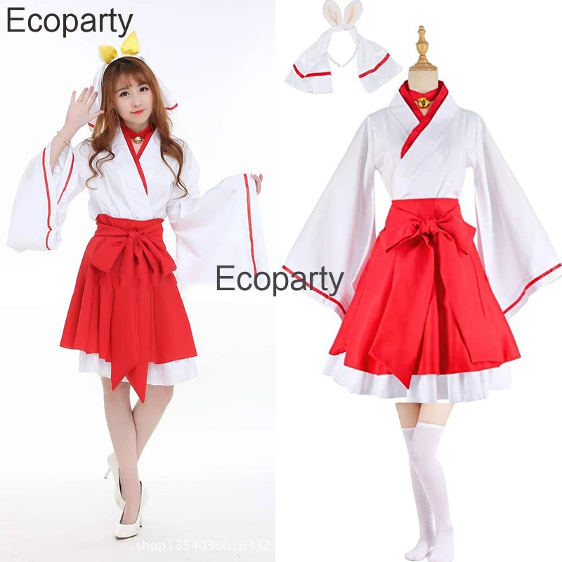 5xl japońskie Anime Kikyo Kimono kostium damski Halloween Miko Cosplay Fox Spirit Kitsune Kami Oinari Sama czarownica przebranie