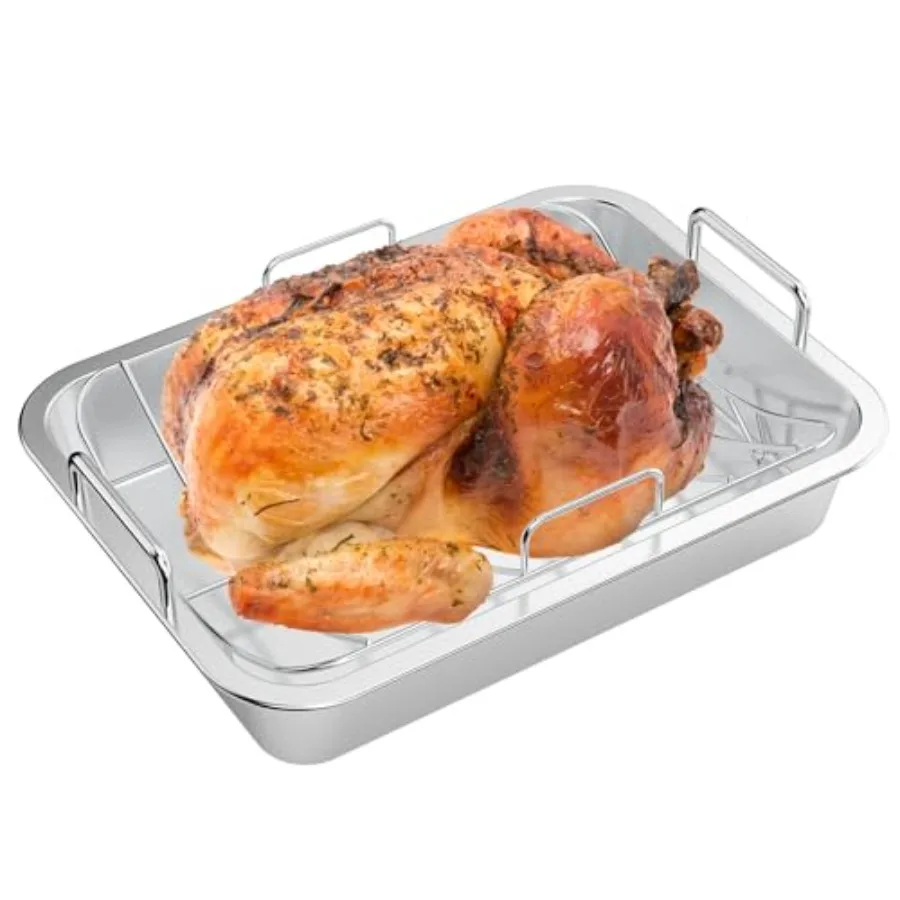 

Противень для запекания с U-образной решеткой - из нержавеющей стали, 16 дюймов, для индейки, лазаньи и других блюд
