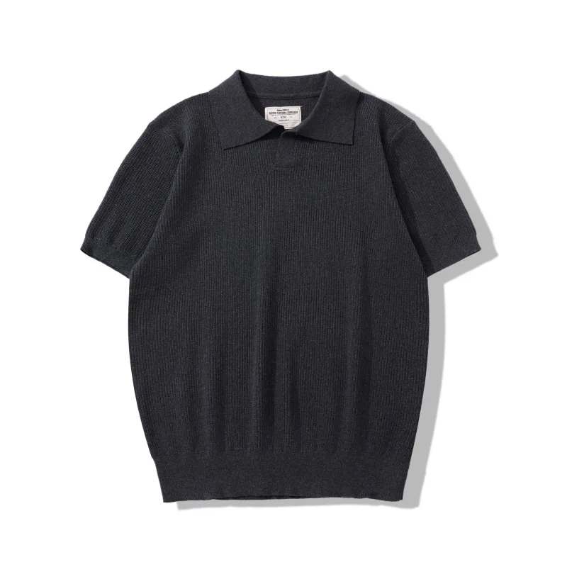 New Seagull Collar Italian Polo Solid Color Short Sleeve Pit Strip Knitted Polo Shirt Old Money Style