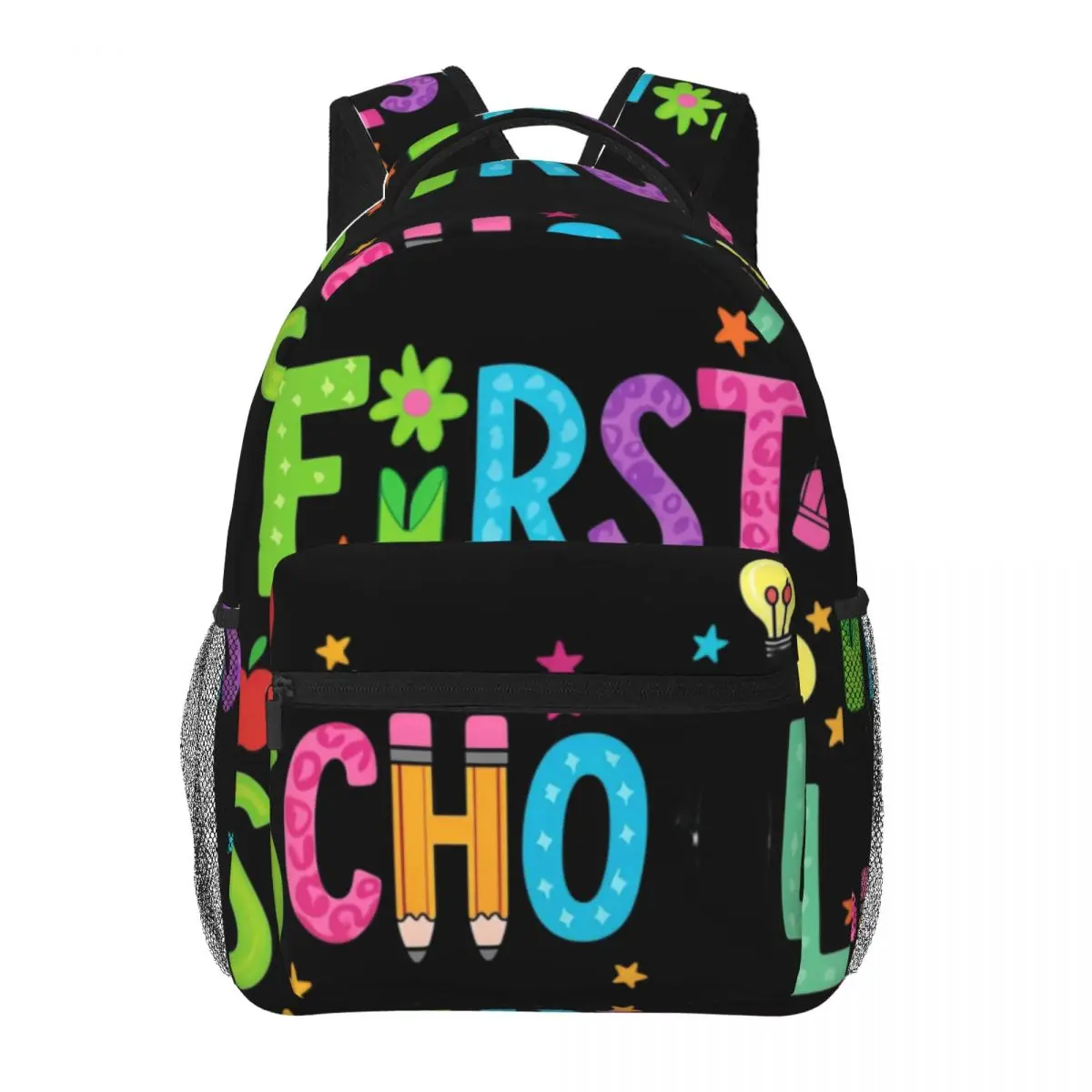 Print Student Backpack Center First Day School Apple Pencil Back To School Cartoon Multicolor B Casual Daypack for School Daily