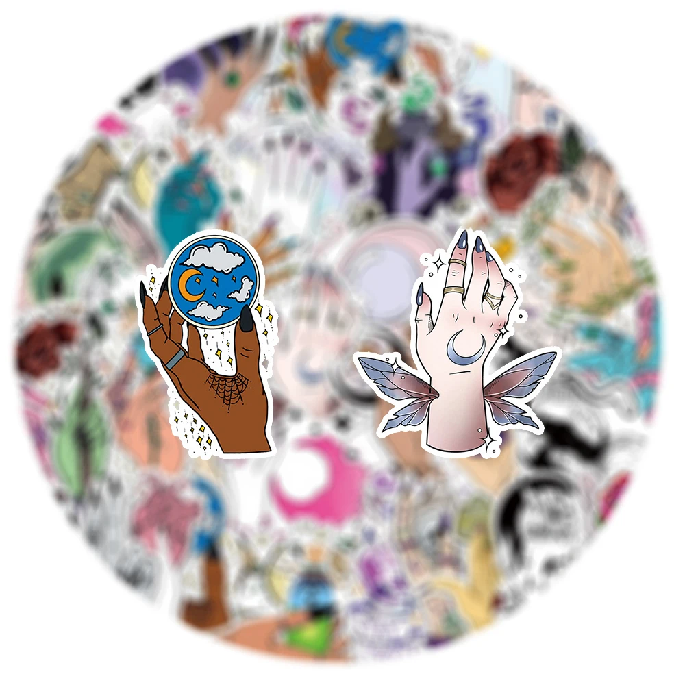 

10/30/50pcs Retro Cartoon Magic Witch Hands Stickers Aesthetic Graffiti Decals DIY Luggage Phone Notebook Cool Sticker Packing