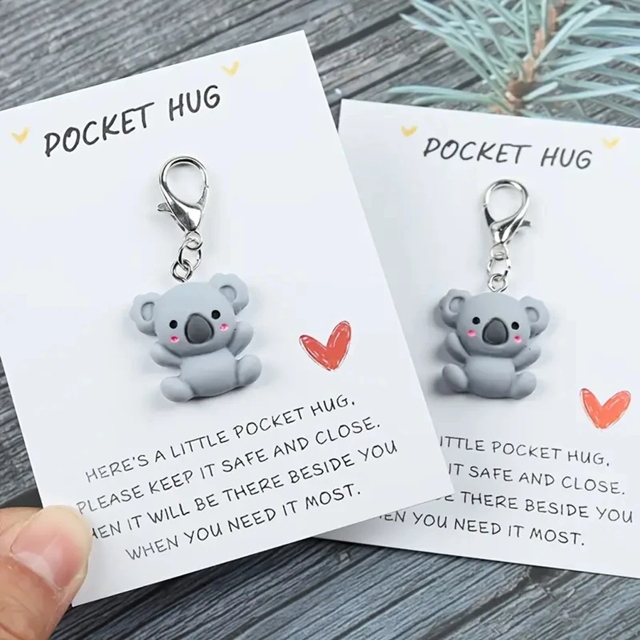 Llavero de resina con abrazón de bolsillo de Koala, bonito dije con estampado de animales con cierre de anillo dividido, Ideal para Navidad, Año Nuevo, 1 ud./2 uds.