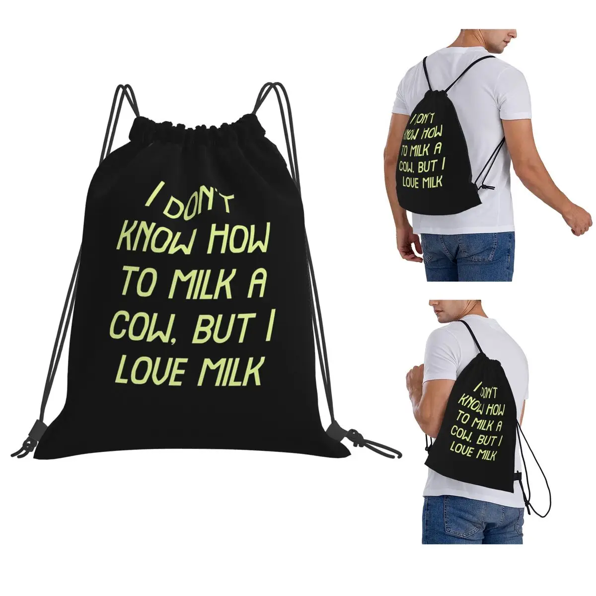 I Don't Know How To Milk A Cow, But I Love Milk Backpacks Multi-function Drawstring Bags Sundries Bag Book Bags Students