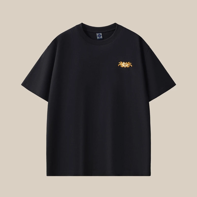Lyprerazy Summer Cotton Short-sleeved Men's Nine-tailed Fox Embroidery Round Neck Shoulder Loose T Shirt