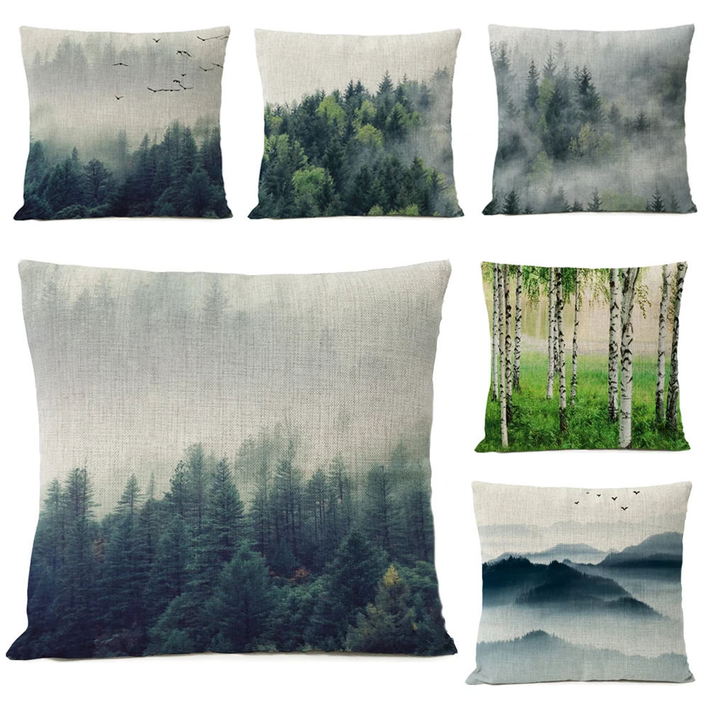 

Nordic Home Decorative Pillows Forest Pillow Cover Bird Ink landscape Linen Pillow Case Cushion Cover Cojines Almofada