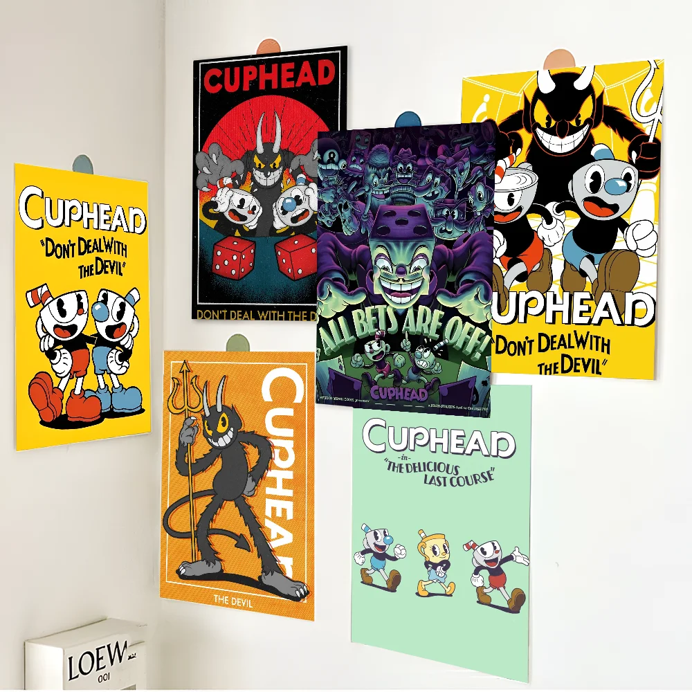 Twoplayer Co Op Hit Game C-Cuphead B-Bosses Vintage Posters Sticky Vintage Room Home Bar Cafe Decor Kawaii Room Decor