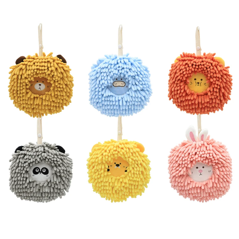 

Cute Cartoon Chenille Hand Towels Kitchen Bathroom Hand Towel Ball with Hanging Loops Quick Dry Soft Absorbent Towels