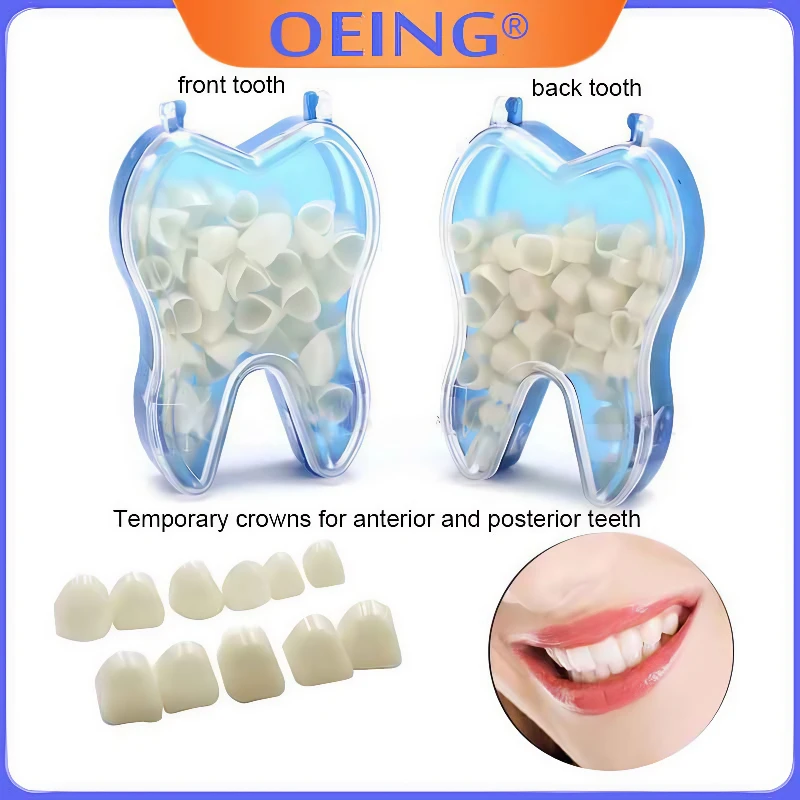 50Pcs/Box Dental Temporary Crown Kit Resin Front Molar Crowns Teeth Porcelain Anterior Posterior Veneers Dentist Tooth Whitening