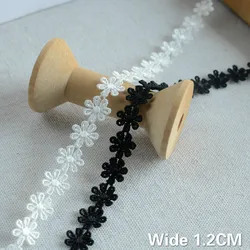 1.2CM Wide White Black 3d Embroidered Flowers Lace Ribbon Polyester Water Soluble Lace Trim Home Curtains Hats Headwears Decor