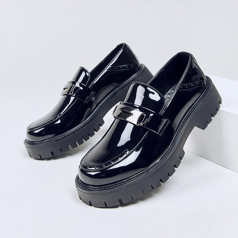 

New Platform Shoes Loafers Shoes Men Thick-soled Wedding Shoes Black Formal Business Shoes Slip-on Leather Increase Casual Shoes