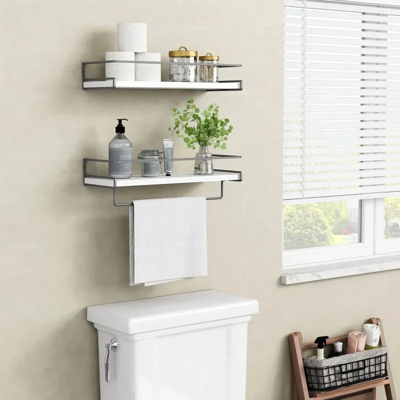 White Floating Shelves for Bathroom Organizer Over Toilet, Bathroom Storage Organization