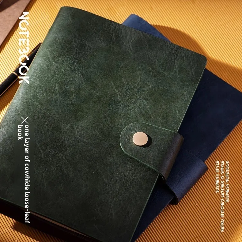 Genuine Leather A5 Detachable Binder Notebook with Snap Button Closure, Refillable 6 Ring Loose Leaf Journal, 80 Sheets 100gsm