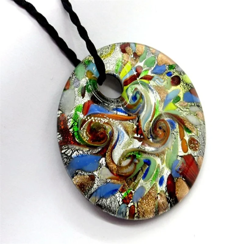 Handmade Murano Glass Pendant Necklace Colorful Round Sand For Women Glass Jewelry Wedding Party Girl Loves Gifts