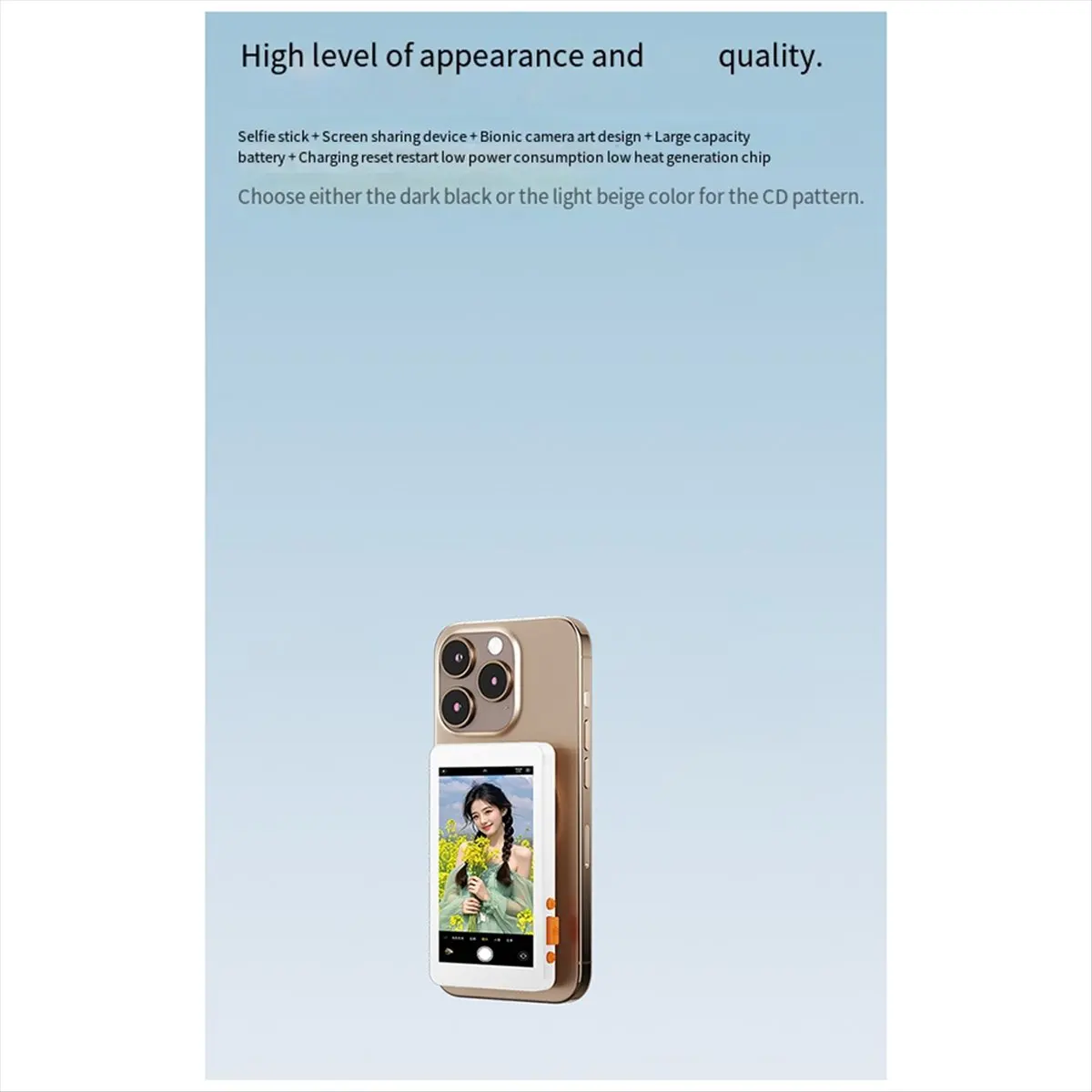 “QUALITY EXCELLE“Magnetic Phone Vlog Selfie Monitor Screen for Selfie Vlog Live Stream for Android (White)